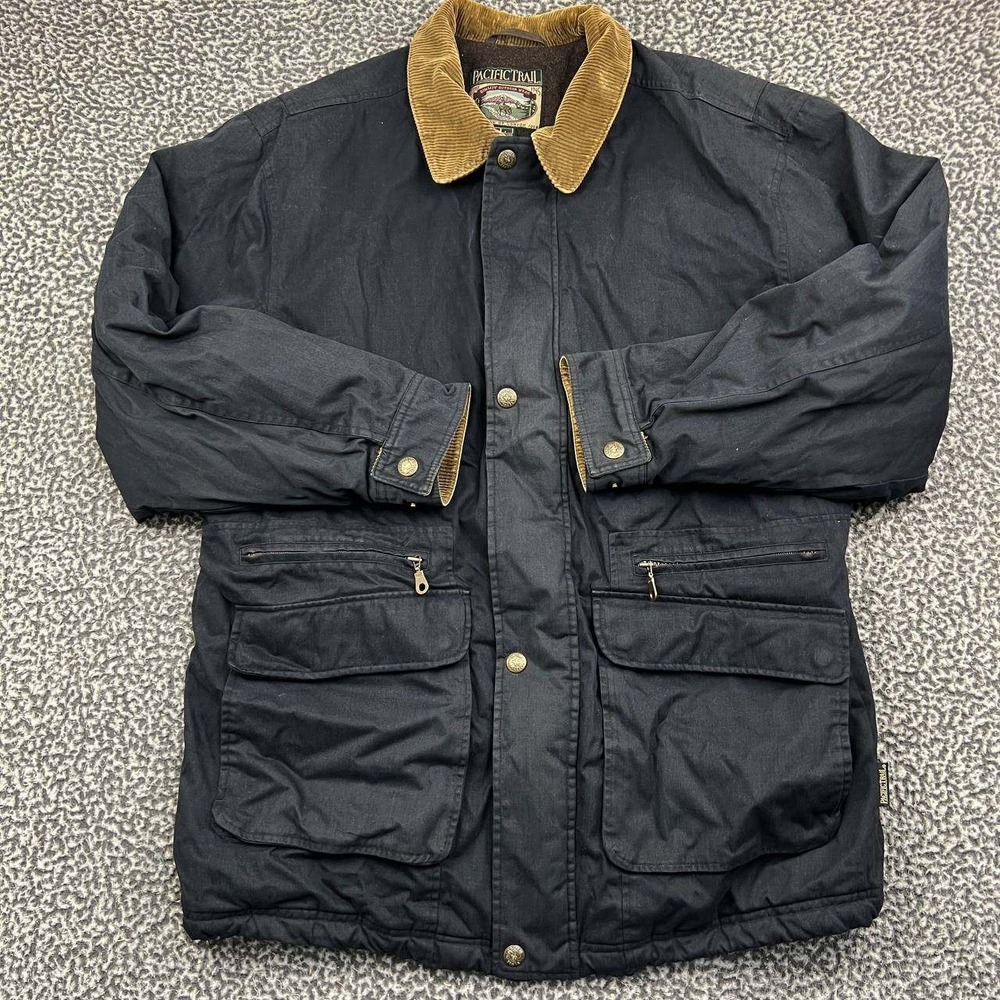 Pacific Trail Men Barn Jacket Black Corduroy Collar Fleece Lined Canvas‎ Coat L